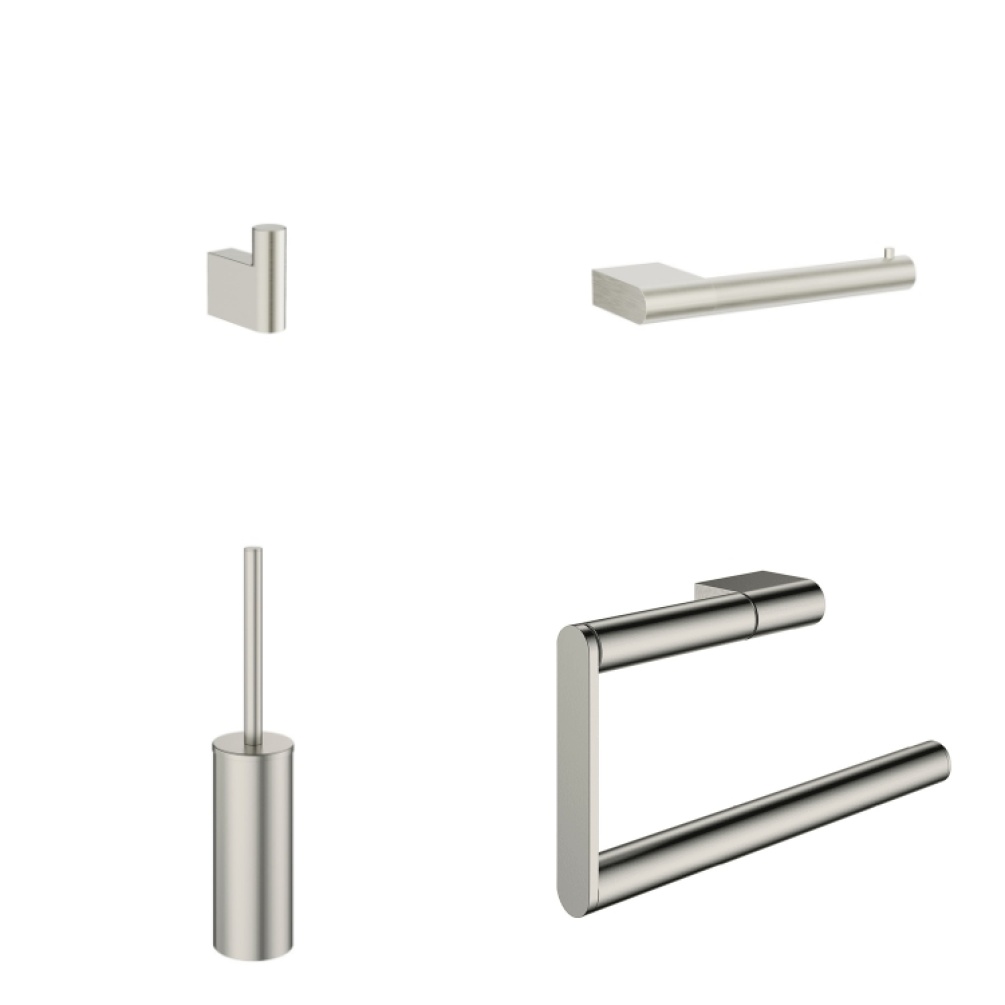 Product Cut out image of the Crosswater MPRO Brushed Stainless Steel Effect 4 Piece Bathroom Accessory Pack